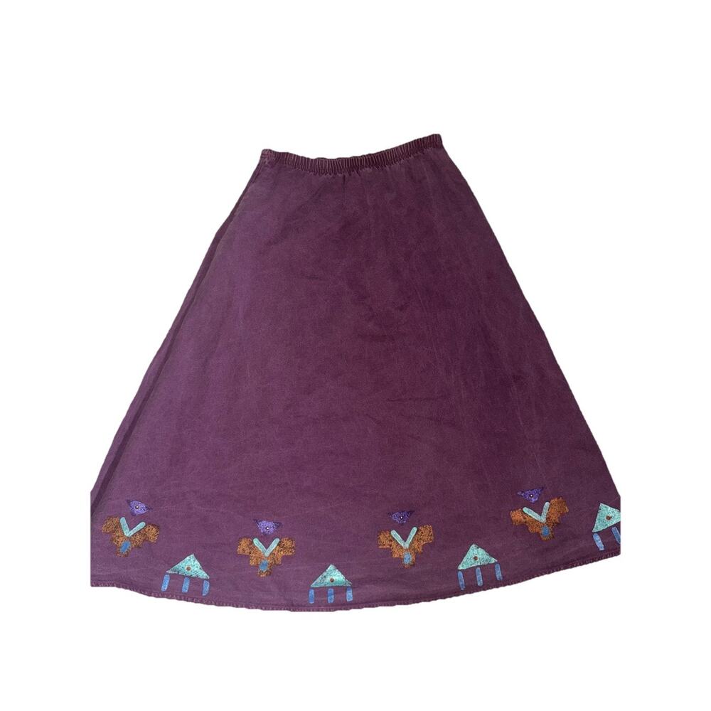 VINTAGE 80s PURPLE AZTEC HIPPIE Y2K LONG GEM SKIRT MEDIUM MADE IN USA (AI20)